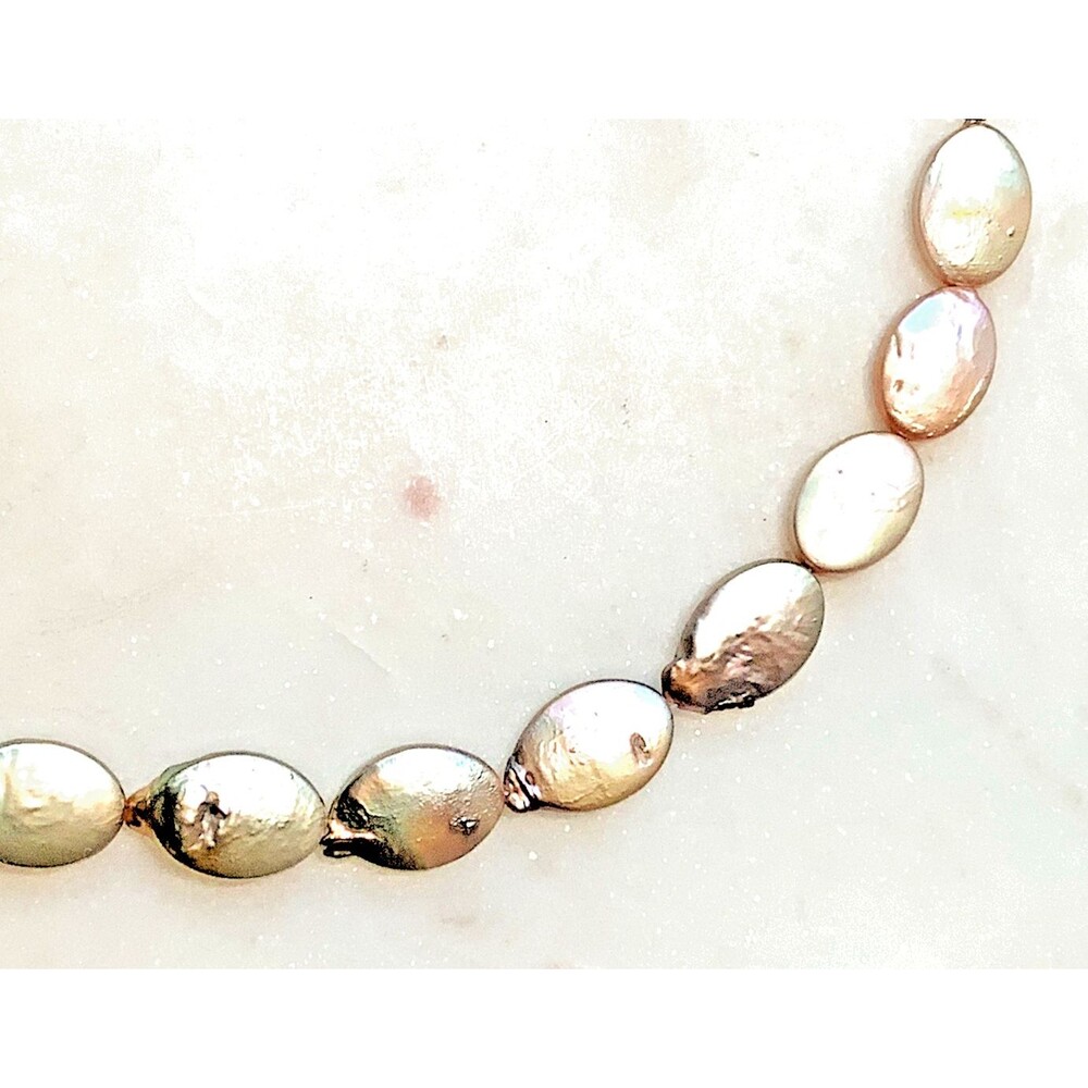 Freshwater Pearl Coin Necklace Pink Gold Green Purple Iridescent Baroque Pearls